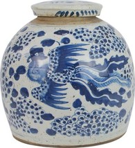 Jar Vase Vintage Ming Phoenix Small White Blue Ceramic - $219.00