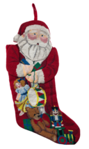 Christmas Stocking Needlepoint Santa Shape 21 in. Red White Handmade  - £38.54 GBP