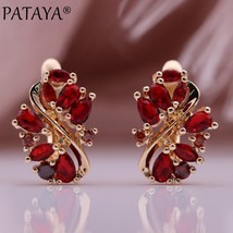 PATAYA New Fine Mix Water Drop Natural Zircon Hollow Earrings 585 Rose Gold Colo - £16.99 GBP