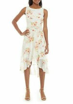 New Sandra Darren White Pink Floral Chiffon Belted Long Dress Size 16 - £34.30 GBP