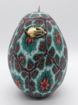 Vintage SWAZI Wax Candle Handmade in Swaziland Egg Shaped Red/Green Flowers - £9.31 GBP