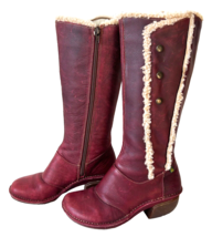 El Naturalista Red Leather Heeled Boots Full Zip Sherpa Trim - Women&#39;s 3... - $123.45
