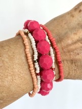 Pretty In Pink Beaded Stretch Bracelets Plastic &amp; Glass Beads Set of 5 - $7.99