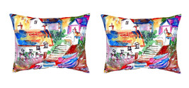 Pair of Betsy Drake Boats At Steps No Cord Pillows 16 Inch X 20 Inch - £63.30 GBP