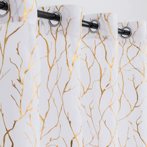 Kotile Gold Branch White Sheer Curtains - Metallic Gold Foil Tree Print Curtains - £33.80 GBP