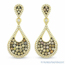 1.26 ct Fancy Color &amp; White Diamond Dangling Earrings in 14k Yellow &amp; Black Gold - £1,458.01 GBP