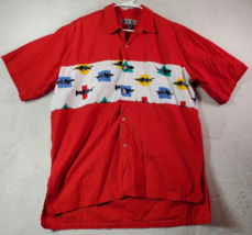 B.S.R Shirt Mens Size XL Red 100% Cotton Short Sleeve Slit Collared Butt... - $22.05