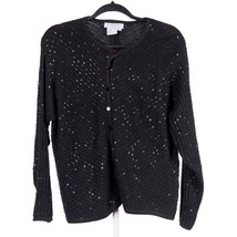 Robert Scott Cardigan Sweater Petites Womens PL L Black Bead Sequin Button Party - £18.53 GBP