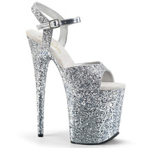 PLEASER Sexy 8&quot; Heel Silver Glitter Ankle Strap Stripper Platform Women Shoes - £68.69 GBP