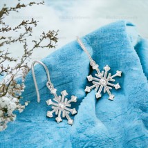 925 Sterling Silver Snowflake Dangle CZ Earrings Women&#39;s Girls Jewelry Xmas Gift - £61.32 GBP