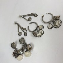 Vtg Earrings Lot Of 3 Sea Shell metal Danglers Mod Statement Hippie Boho Beach - £14.19 GBP
