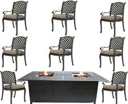 Propane fire pit dining table and chairs cast aluminum patio furniture 9... - £3,905.29 GBP