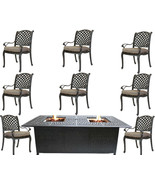Propane fire pit dining table and chairs cast aluminum patio furniture 9... - £3,905.29 GBP