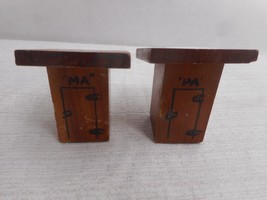 Vtg Wooden Outhouse &quot;MA&quot; And &quot;PA&quot; Salt And Pepper Shakers Stillwater Minn 1 7/8&quot; - £5.91 GBP