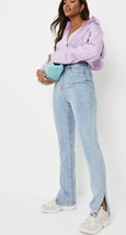 Missguided Zorn Hohe Taille Split Saum Jeans IN Hellblau UK 8 Reg (MSGD29-1) - £21.91 GBP