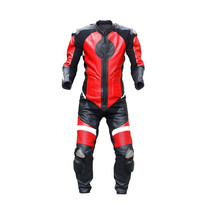 Men Black Red Two Piece Motor Cycle Genuine Leather Pant Real Leather Suit - £234.95 GBP