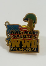 Vintage Walmart Salutes WWII Memorial Gold Tone Enamel Lapel Pin - $9.89