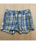 Justice Girls Shorts Size 8 Slim Roll Up Olive /Light Blue / White Plaid... - $8.15 CAD