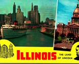 Illinois IL Land of Lincoln State Capitol River Boat Vtg Chrome Postcard - $2.92