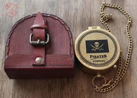 Antique Flat Pocket Compass with Pirates Image Engraved || (Antique Brass Color) - £35.96 GBP