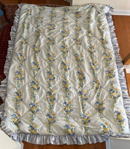 Laura Ashley Comforter Shabby Chic ruffle Blue Floral Striped Twin Vintage USA - $57.42
