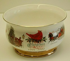 Wysocki Ceramic Footed Teleflora Bowl Gold Accent Trim Christmas Love 1999-2000 - £31.14 GBP