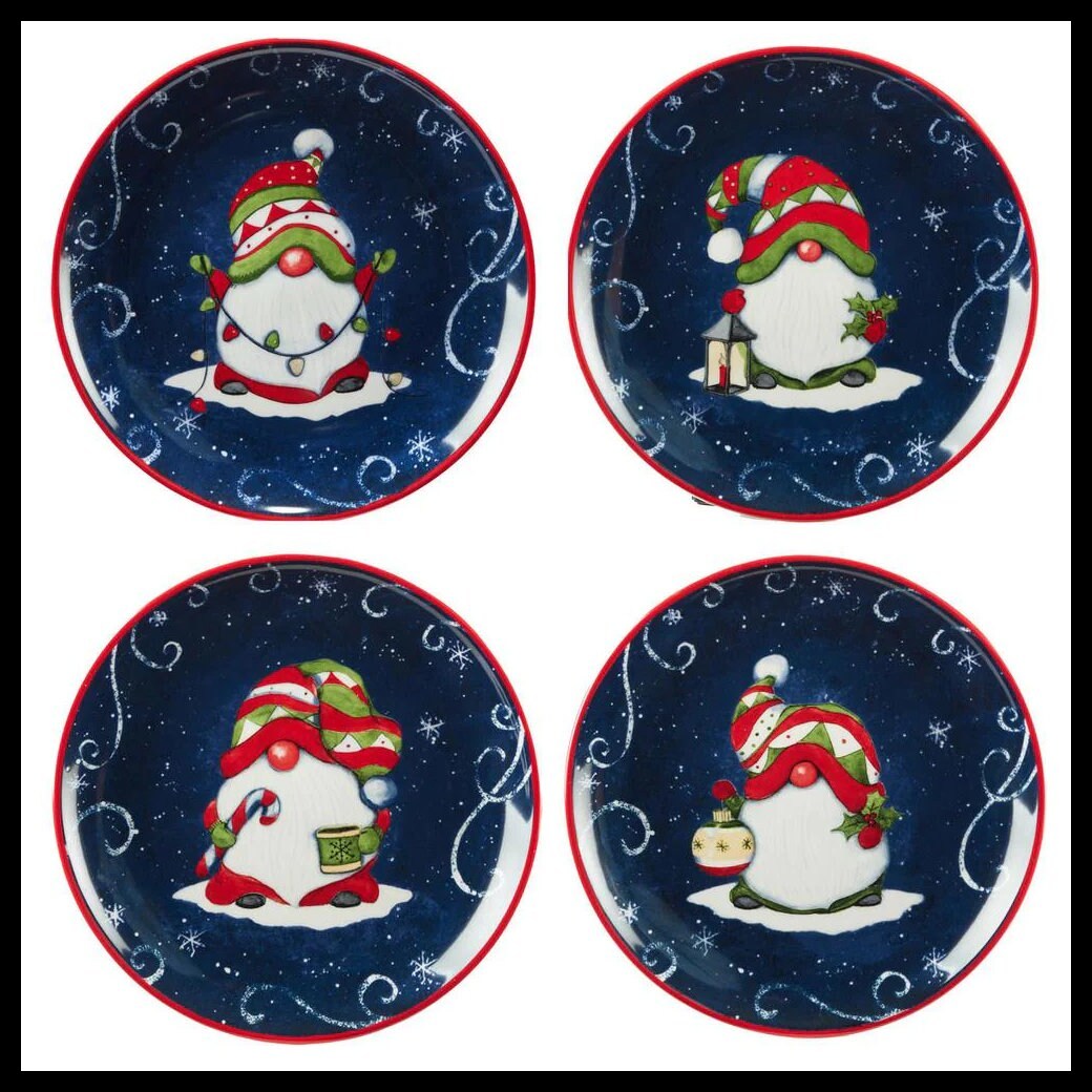 NEW Certified International Holiday Gnome Salad Plates 9&quot; Earthenware - $29.99