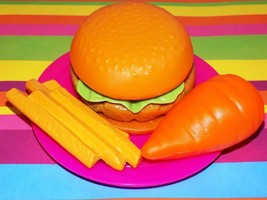 Veggie or Salmon burger Carrot fries lot B pretend play for toddler kitchen - £7.03 GBP