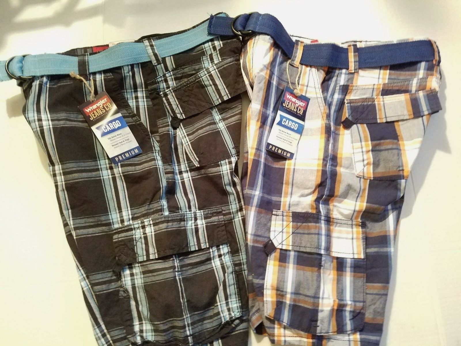 Wrangler Boys Cargo ShortsW/Belt Plaids Size 14 or 16 Black or Blue Orange  NWT  - $19.99