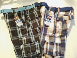 Wrangler Boys Cargo ShortsW/Belt Plaids Size 14 or 16 Black or Blue Oran... - $13.99