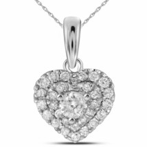14kt White Gold Womens Round Diamond Fashion Heart Pendant 1/3 Cttw - £396.32 GBP