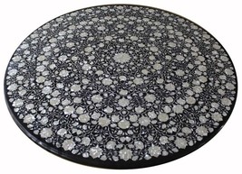 Round Black Marble Inlay Top With The Beautiful Floral Inlay Work | Coffee Table - £6,833.69 GBP
