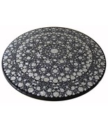 Round Black Marble Inlay Top With The Beautiful Floral Inlay Work | Coff... - $8,549.00