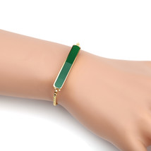 Gold Tone Bolo Bar Bracelet With Emerald Green Inlay - £22.13 GBP