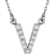 Precious Stars 14K White Gold 1/8CTW White Diamond Initial V Pendant Necklace - £342.17 GBP