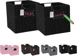 Set of 2 Storage Cubes Black Wicker Baskets Organizer 11&quot; Bins Chalkboar... - $39.59
