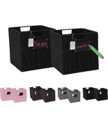 Set of 2 Storage Cubes Black Wicker Baskets Organizer 11&quot; Bins Chalkboar... - $39.59
