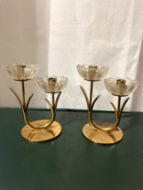 Vtg Gunnar Ander Ystad Metall frosted Brass Candle Holder 2 Two MCM Sweden - $194.00