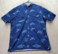 Chaps Shirt Men Size XL Blue Fish Print Cotton Short Sleeve Collared Button Down - £13.03 GBP