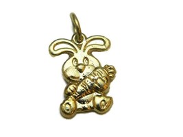 Cute Rabbit With Carrot Charm Pendant 14k Yellow Gold - £448.39 GBP