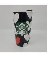 Starbucks Black White Hearts Ceramic Travel Mug w/ Lid 12 oz 2015 Valent... - £15.50 GBP