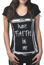 Gods Manos Mujer Negro Tener Faith IN Me Camiseta Cuello en Pico Ee.uu. Nwt - £14.08 GBP