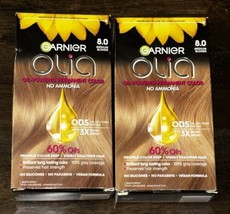 New (2-PK) Garnier Olia Oil Powered Permanent Hair Color 8.0 Medium Blonde - £17.38 GBP