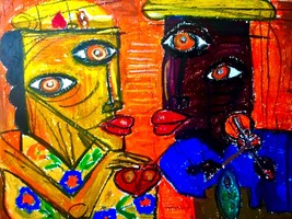 Lovers, abstract painting ,original oil pastel painting, gift for Valentine day. - £27.97 GBP