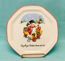 Vintage Papel California small Christmas plate made in Japan snowman ani... - $5.00