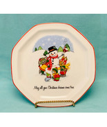 Vintage Papel California small Christmas plate made in Japan snowman ani... - $5.00