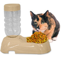 Plastic Pet Dog Puppy Cat Automatic Water Food Dispenser Combo Dish Bowl Feeder - £14.06 GBP