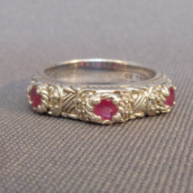 Judith Ripka 3 Stone Red Ruby Ring CZ Accents Sterling Silver Size 7.25 - £66.32 GBP