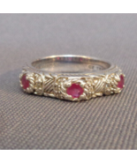 Judith Ripka 3 Stone Red Ruby Ring CZ Accents Sterling Silver Size 7.25 - £64.92 GBP