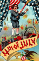 4th Of July Roman Candle Fireworks Postcard Boy Eagle American Flag - £8.98 GBP
